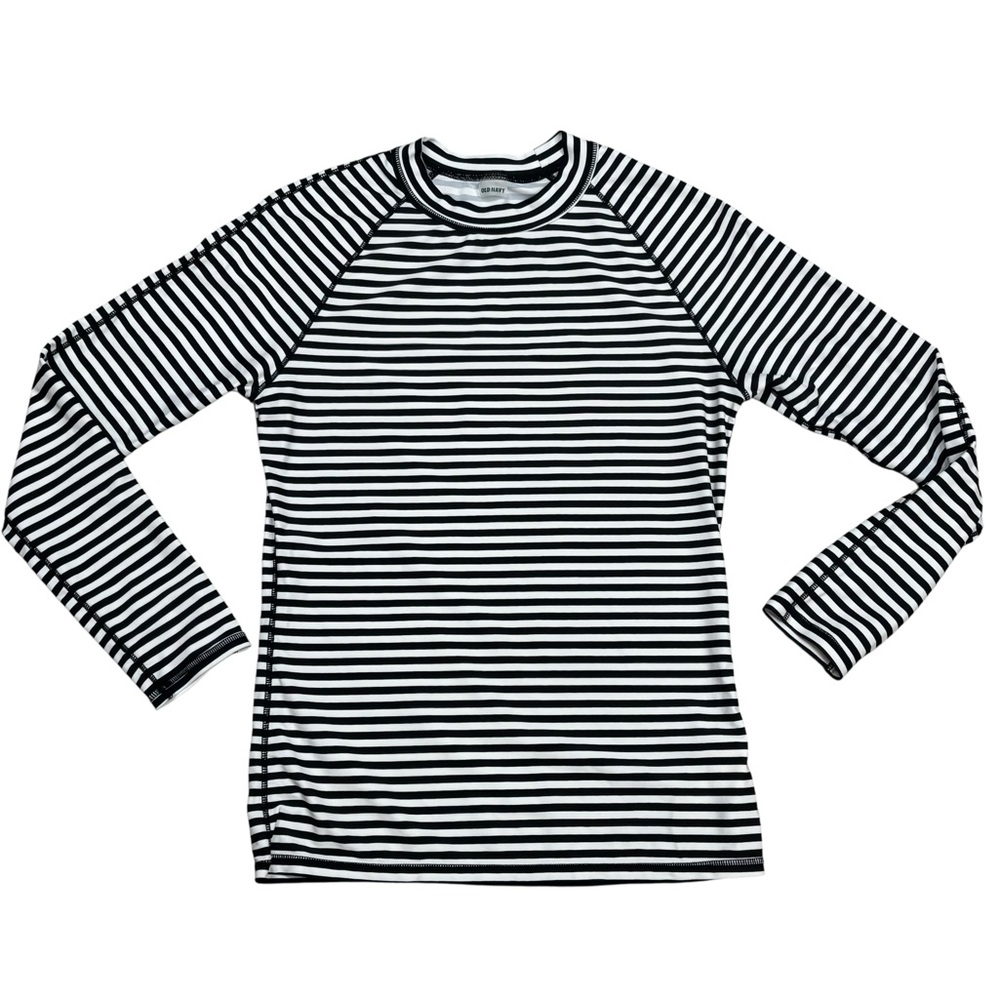 Old Navy Black & White Long Sleeve Horizontal Stripe Matte Rash guard Swim Top M